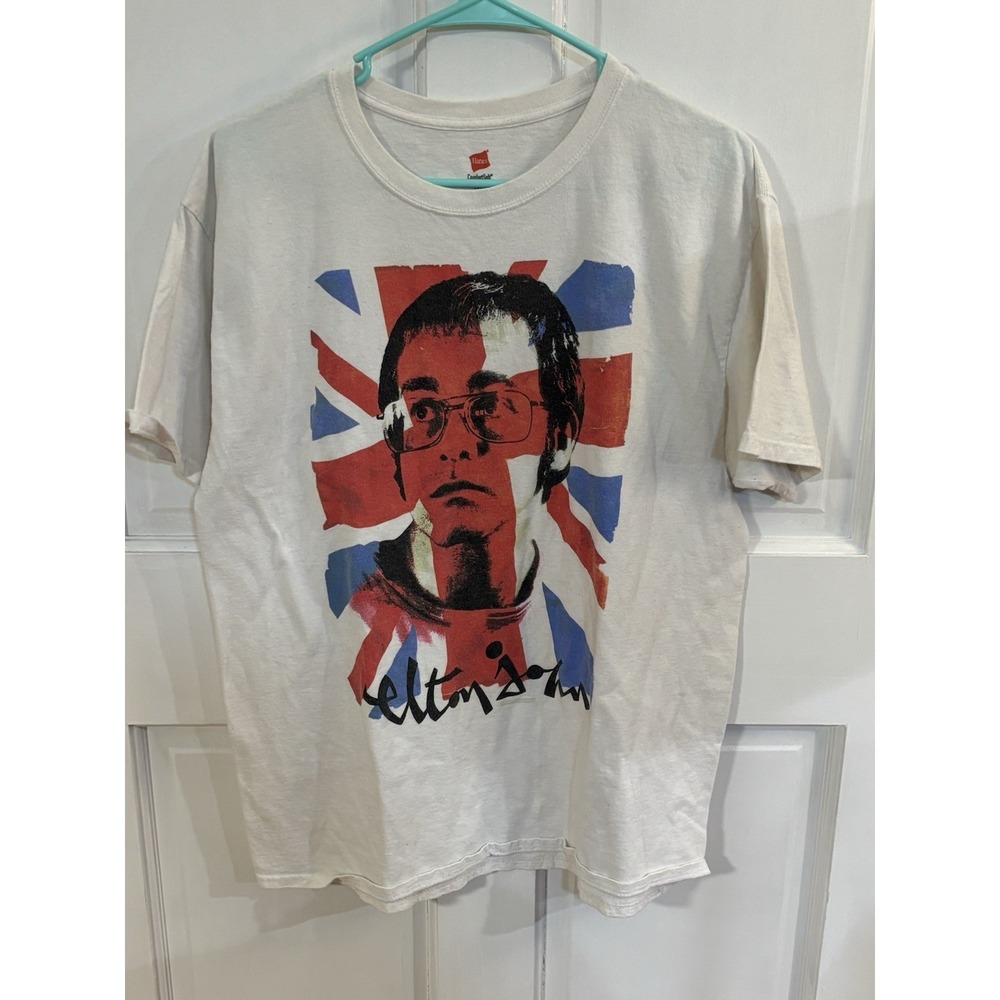 Elton John Union Jack Tshirt GUC Hanes Comfort Soft Large